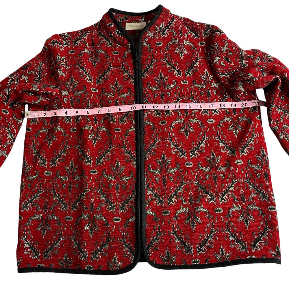 Studio Works Jacket Full Zip Red Silver Damask Tapestry Medium Petite Regal Boho - Picture 12 of 14